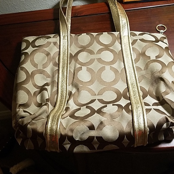 Coach taupe poppies tore bag - Picture 3 of 5